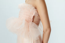 Load image into Gallery viewer, Model wearing blush pink tulle top with tie back
